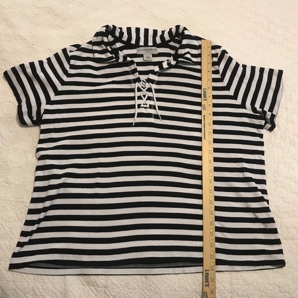 Sag harbor woman blue & white striped collared 💯% cotton short sleeve top (2X) - Picture 7 of 12